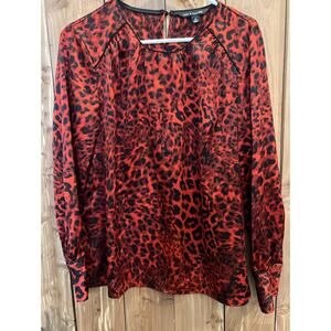 Y2k Vintage Zac And Rachel Red Leopard Printed Shirt- Long Sleeve Top Sexy